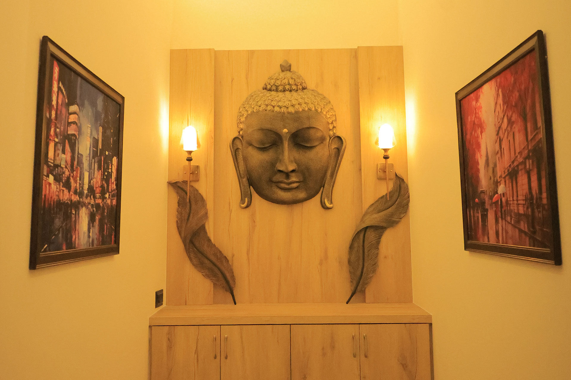 Carved Buddha wall art panel