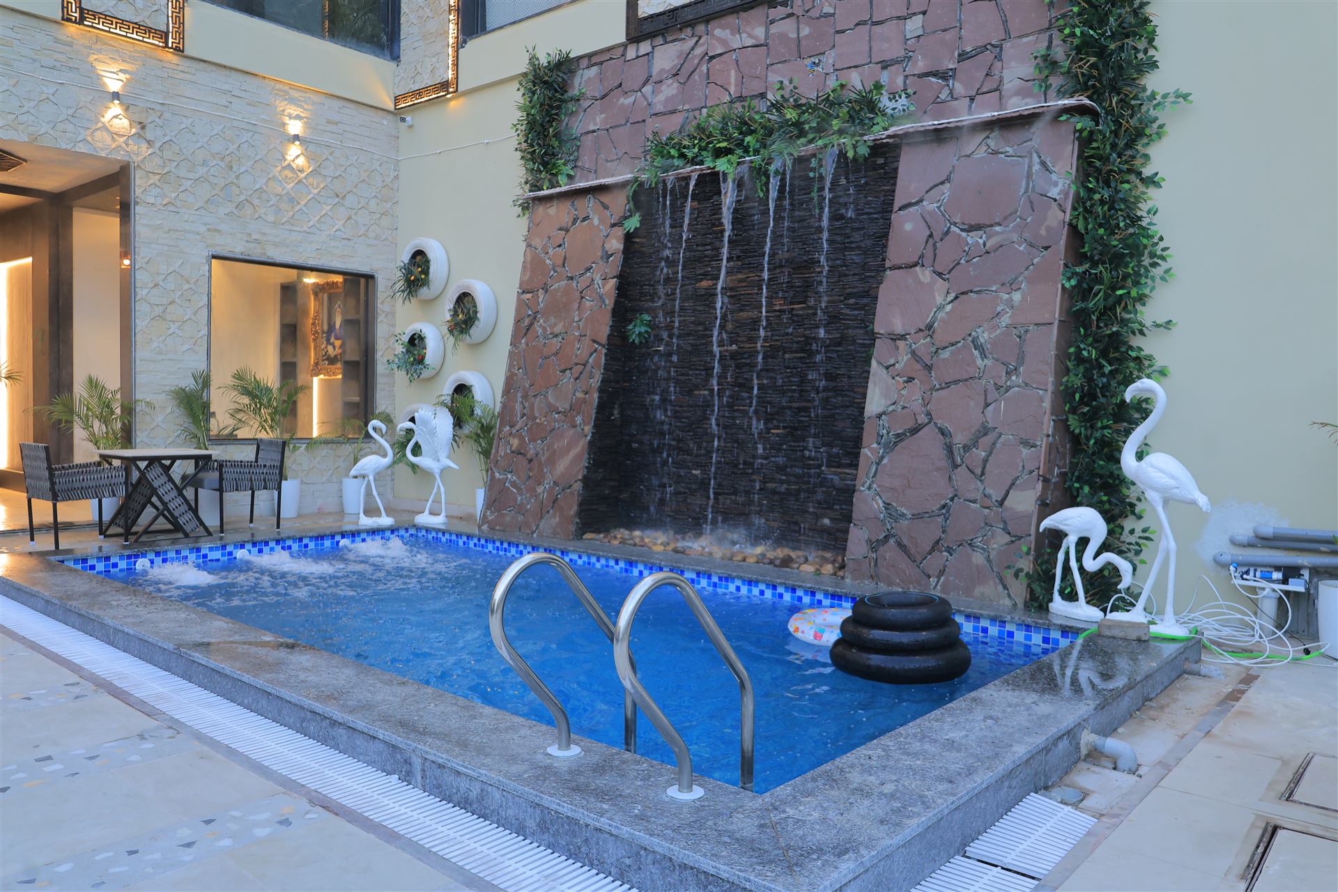 Waterfall courtyard pool